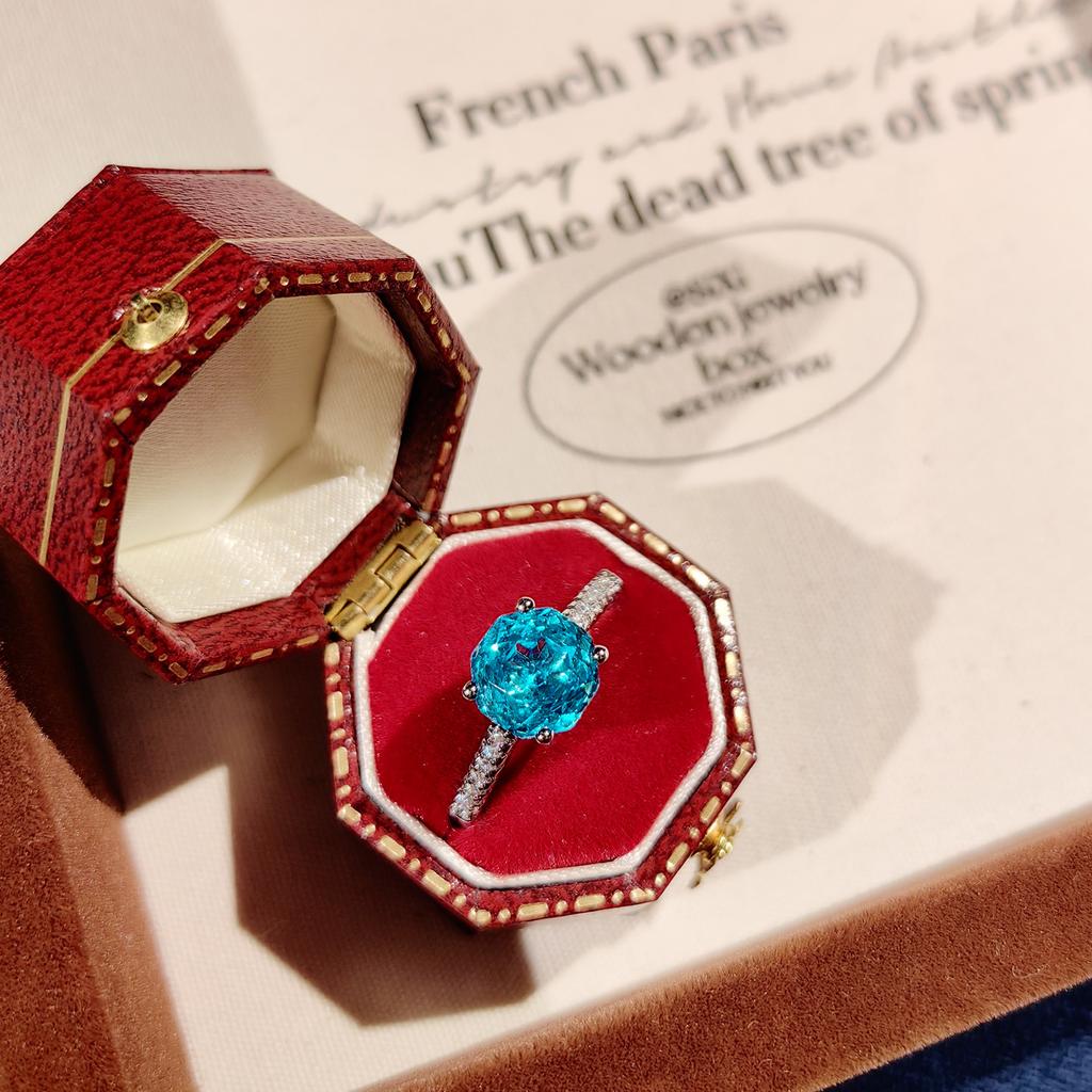 Octagonal Millennium Rose Cut Paraiba Necklace Pendant With High Carbon Diamond Colorful Diamond Stud Earrings Yellow Diamond Ring Women