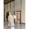 Long Sleeved Loose High-end Coat Medium Length Grey Tie Waist Collection Woolen Coat Women's Autumn Winter