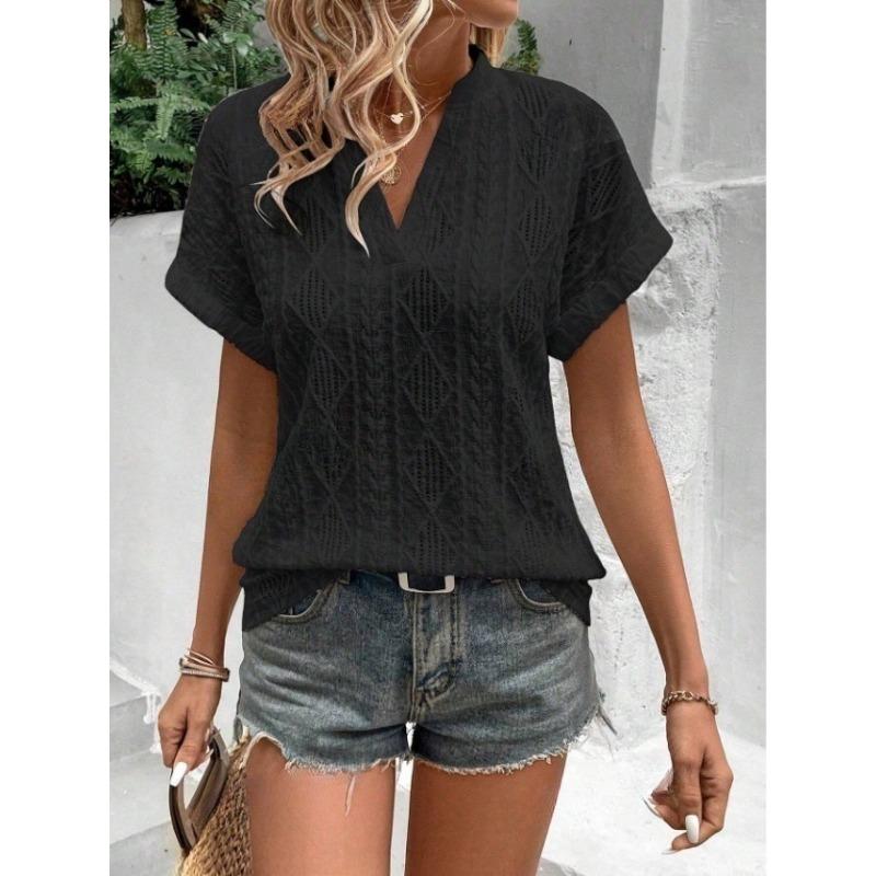 

Повседневный топ с полым V-образным вырезом, свободный, с короткими рукавами, женские блузки и рубашки XXL чёрный