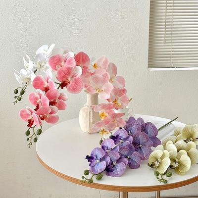 9-Head Phalaenopsis Artificial Flower Arrangement In Luxury Vase for Home Decor
