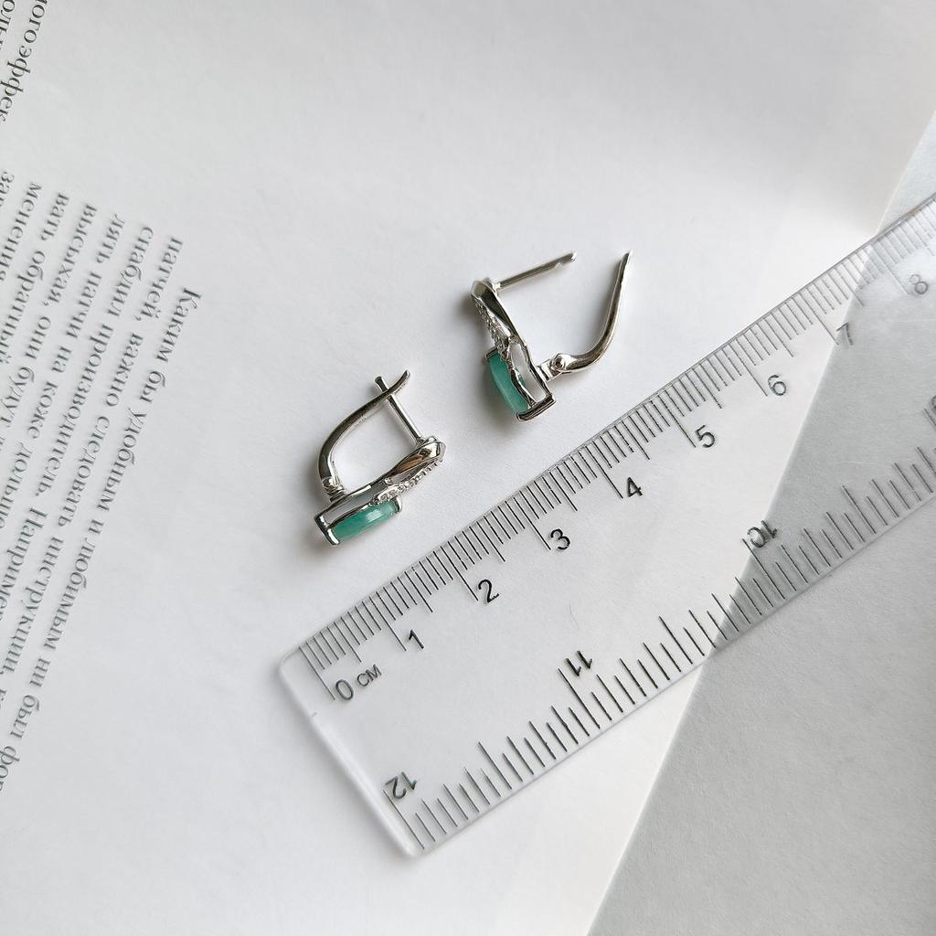 Silver Earrings with Natural Emerald 1.189ct, Cubic Zirconia (2163459)