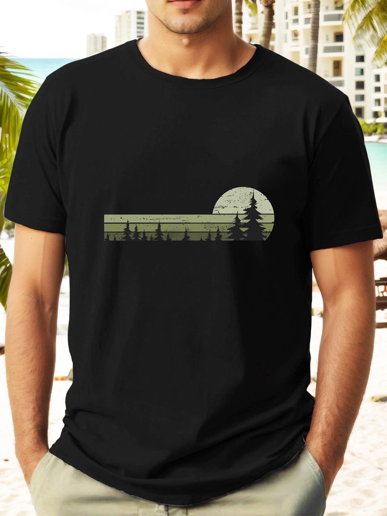

Casual Summer T-shirt - Retro Forest & Tree Design XXXL