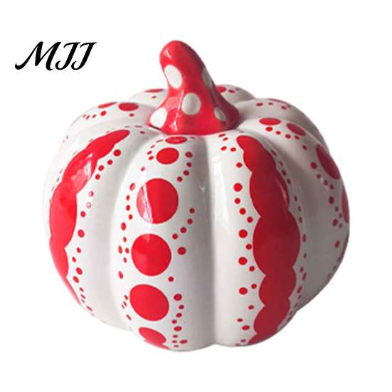 Autumn Harvest Table Centerpieces Ceramic Pumpkin Sculpture, Modern Polka Dot Figurine, Farmhouse Fall Seasonal Mantel Decor Tabletop Decoration