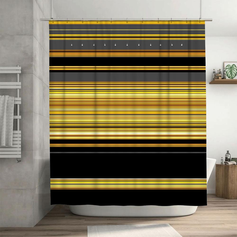 Modern Bathroom Decor Shower Curtain with Golden Stripes 3D Printed Waterproof Fabric Customizable Size for Home Bathing Room De