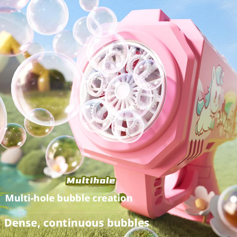 Cartoon unicorn electric bubble gun for adult, bubble machine automatic soap blower with lights, outdoor party toys