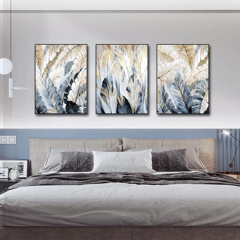 Póster de Hojas de Palma Doradas Abstractas Pintura en Lienzo de Plantas Nórdicas Naturaleza Muerta Arte de Pared Imágenes para Sala de Estar Decoración Interior del Hogar