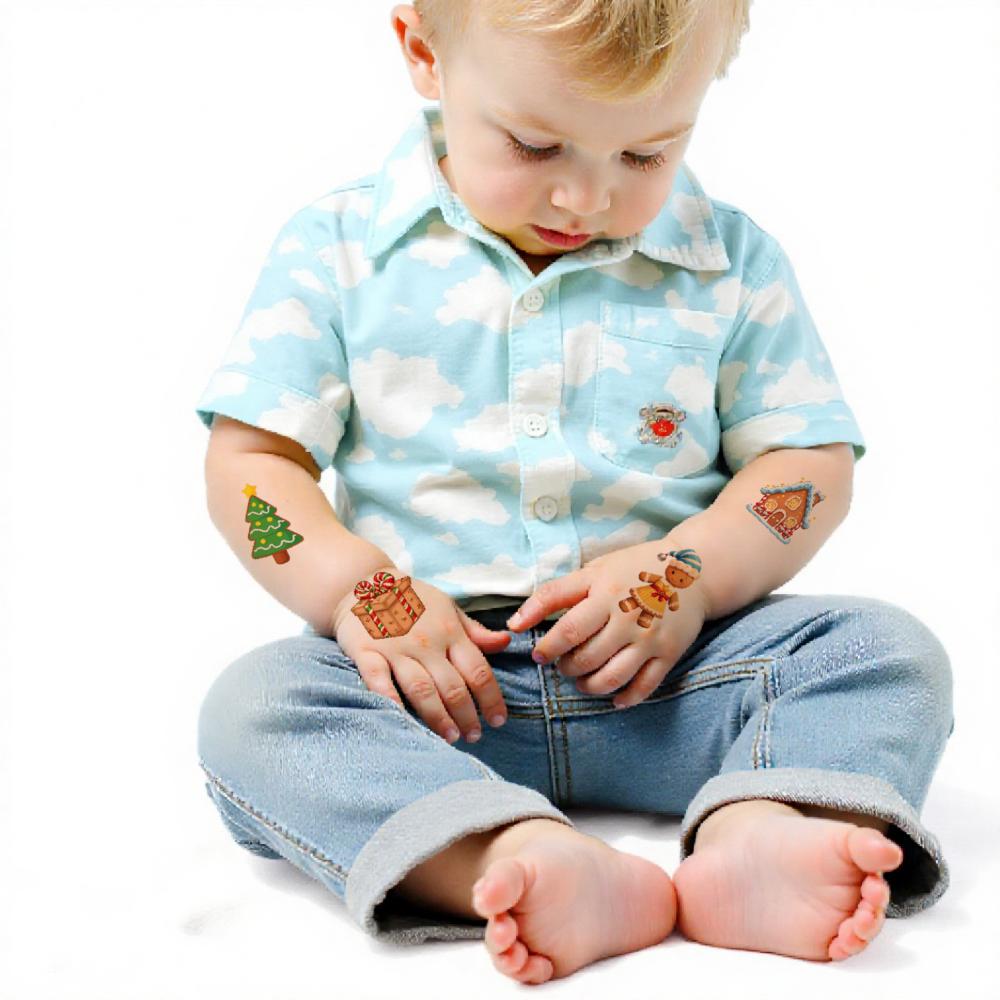 54pcs Temporary Tattoo Christmas Tree Waterproof Long-lasting Body Stickers Candy Cane Gingerbread Man For Adults