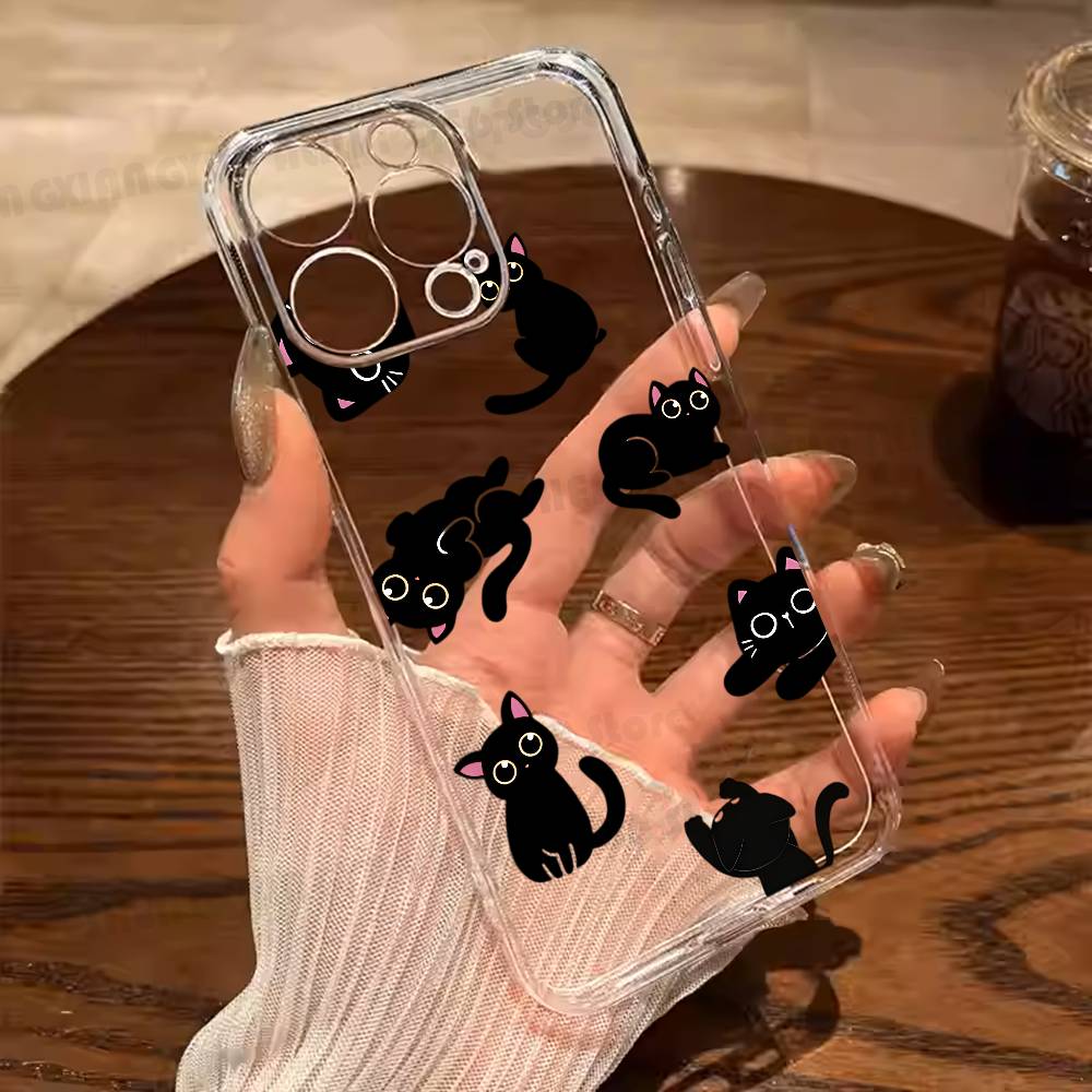 

Cut Black Cats For iPhone 17 16 15 14 13 12 11 Pro Max Plus X XS XR Mini Transparent Soft Cover Phone Case iPhone16plus