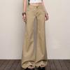 Women's Khaki Low-Rise Micro-Flare Jeans - Retro Spring/Summer Style, Hip-Covering, Slimming, Floor-Length Flare