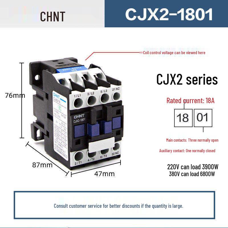 Chint CJX2 AC Contactor Series - 0910/1210/1810/2510/3210 (Voltage: 220V/380V/36V/24V)