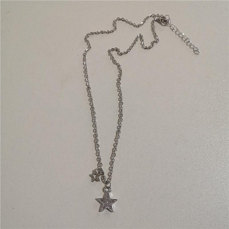 Trendy Vintage Punk Silver Color Star Pendant Bead Necklace for Men Women Street Hip Hop Aesthetic Grunge Jewelry Y2K Accessorie