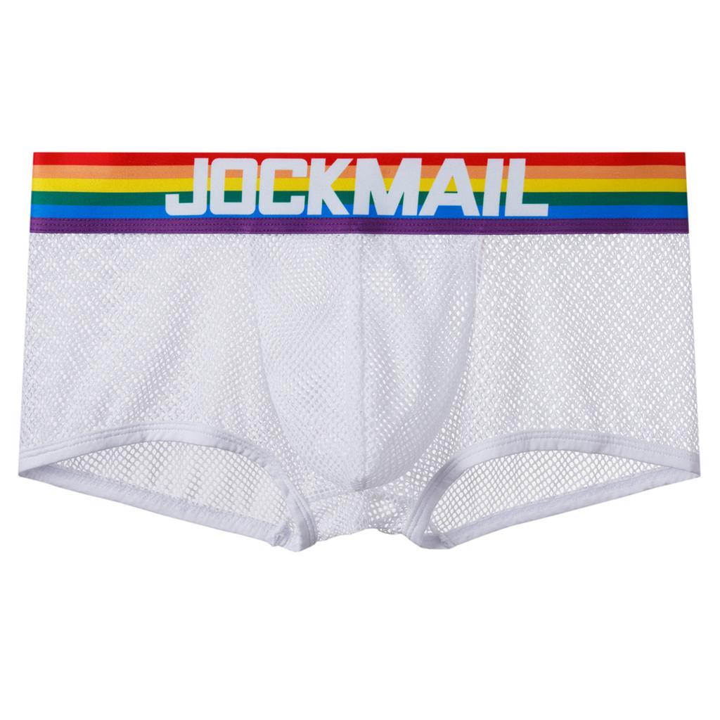 Boxer JOCKMAIL Sexy Mesh Breathable Boxer Briefs Rainbow Color Stripe Low Waist Fashion Men's Underwear