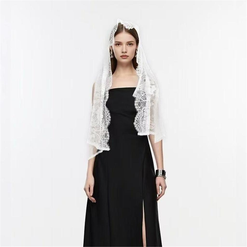 Lace Headscarf Veil Cape Scarf 70x150cm Women's Classic Shawl Soft Breathable Hollowed Out Solid Color Headband Shawl