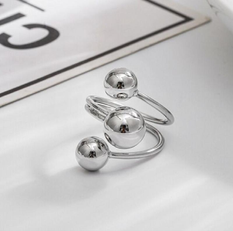 New Temperament Multi-layer Irregular Geometry Sliver Color Smooth Planet Stainless Steel Open Rings for Women Designer Jewelry