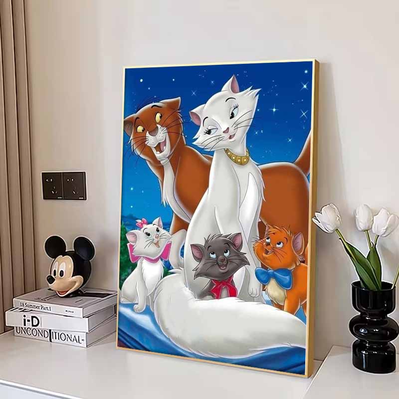 Analisi Pittura Diamante Disney Le Avventure della Famiglia Gatto Ritratto di Gruppo Opera d'Arte Strass Mosaico 5D Fai da Te Punto Croce Regalo/Decorazione per la Casa