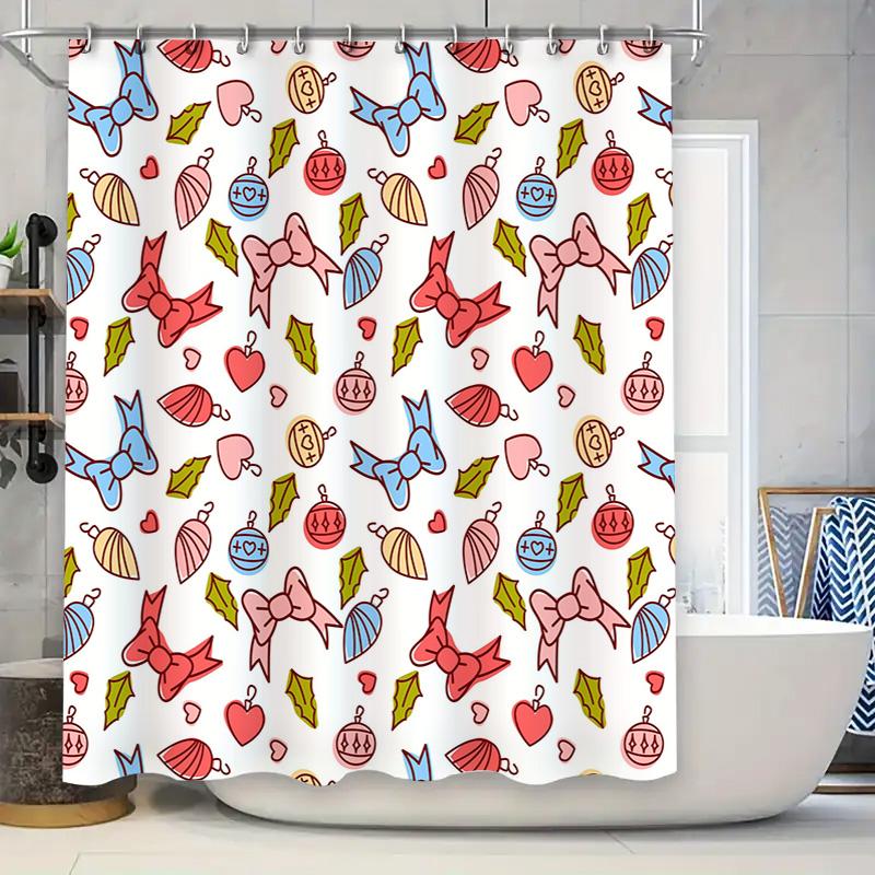 

Bathroom Decor Shower Curtain with Christmas Ornaments Design for Winter Holiday Decorations Home Decoration 90x180cm