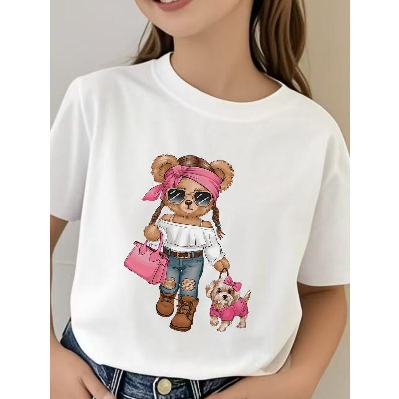 European sizes Summer Short-Sleeve Print T-Shirt for Girls, Casual Round-Neck Top for Summer And Spring