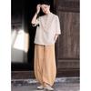 Women's Cotton Linen Zen Meditation Suit with Frog Button Shirt