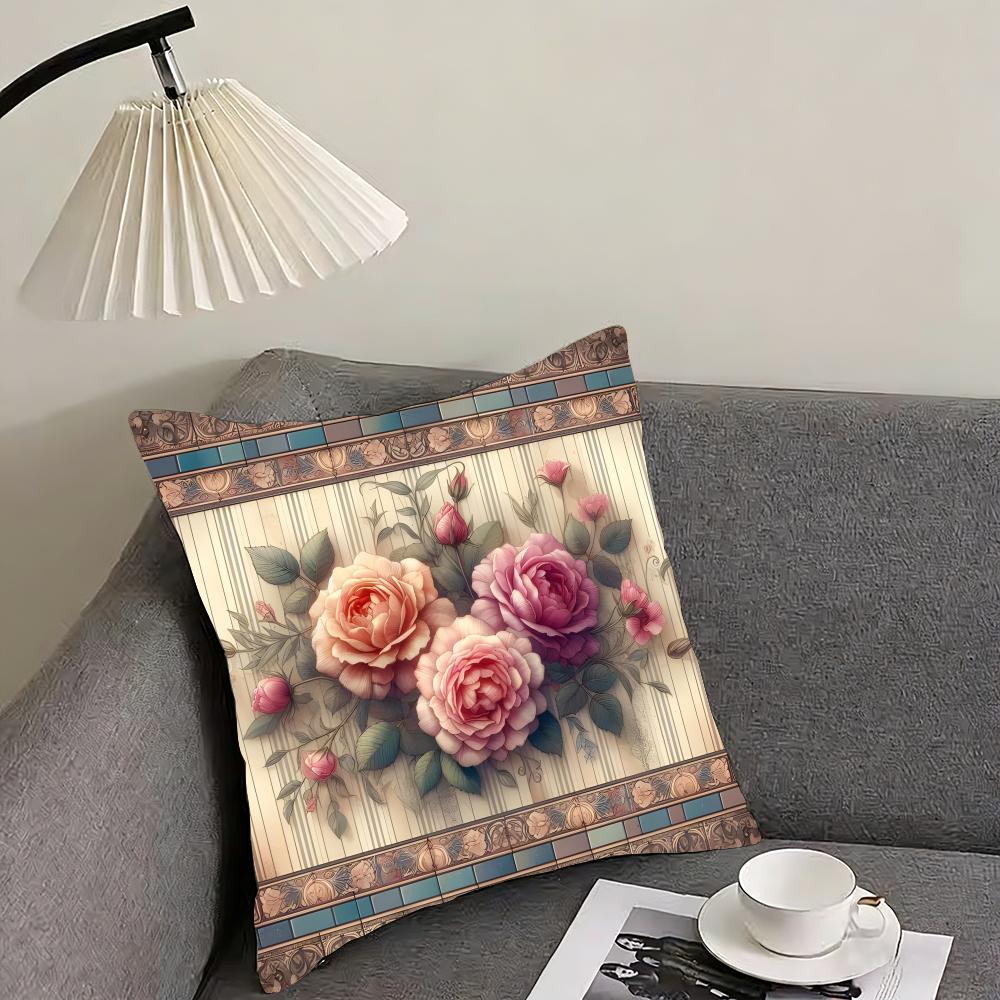 Rose Elegant Cushion Cover Pillowcase Ultra Soft Skin Friendly Fabric Cloud Like Comfort  Concealed Zipper