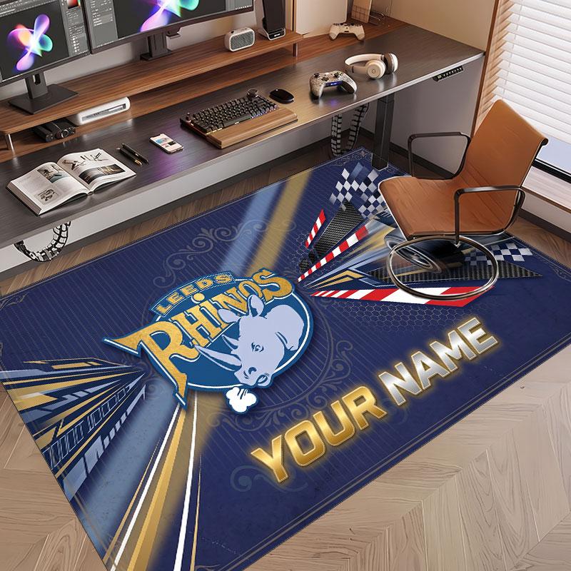 Custom Rug Leeds Rhinos Pattern Print Name Text Soft Non‑Slip Floor Carpet for Home Indoor Decoration