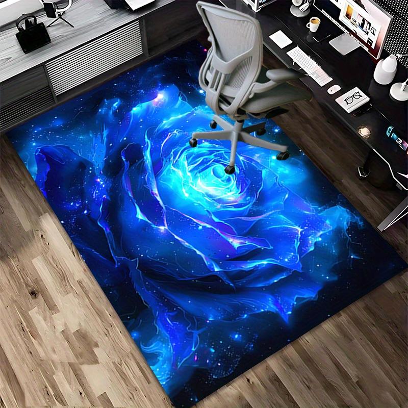 1pc Blue Rose Themed Rug for Home Decor, Non-slip Office Carpet, Chair mat, Outdoor Mat, Christmas and Halloween gifts-0731169