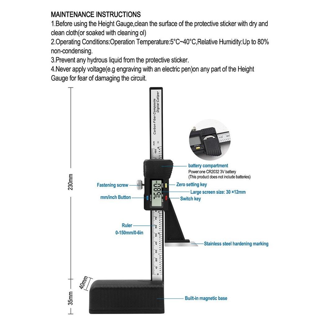 Digital Height Gauge Caliper 150mm Electronic Woodworking Table Marking Ruler