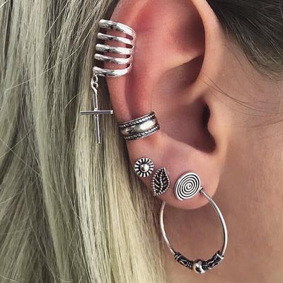 New Vintage Cross Threaded Leaf C-Shaped 6-Piece Earring Set