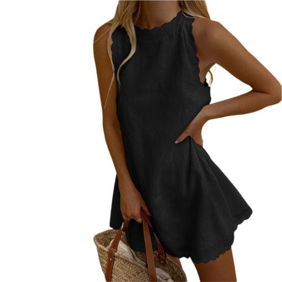 Office Lady Dress Solid Color Wavy Edge Summer Sweet Slim-fitting Mini Dress for Daily Wear