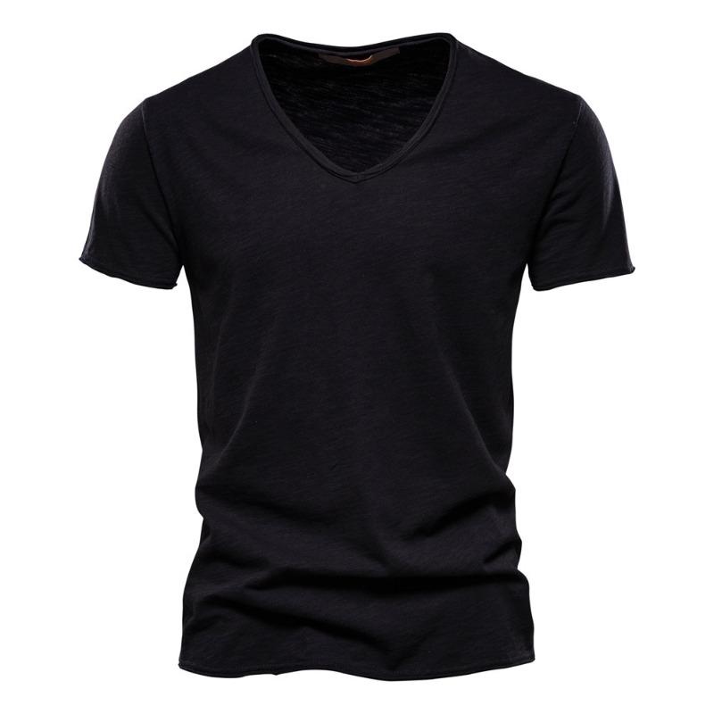 Summer men's new solid color V-neck short-sleeved T-shirt  men's fashion