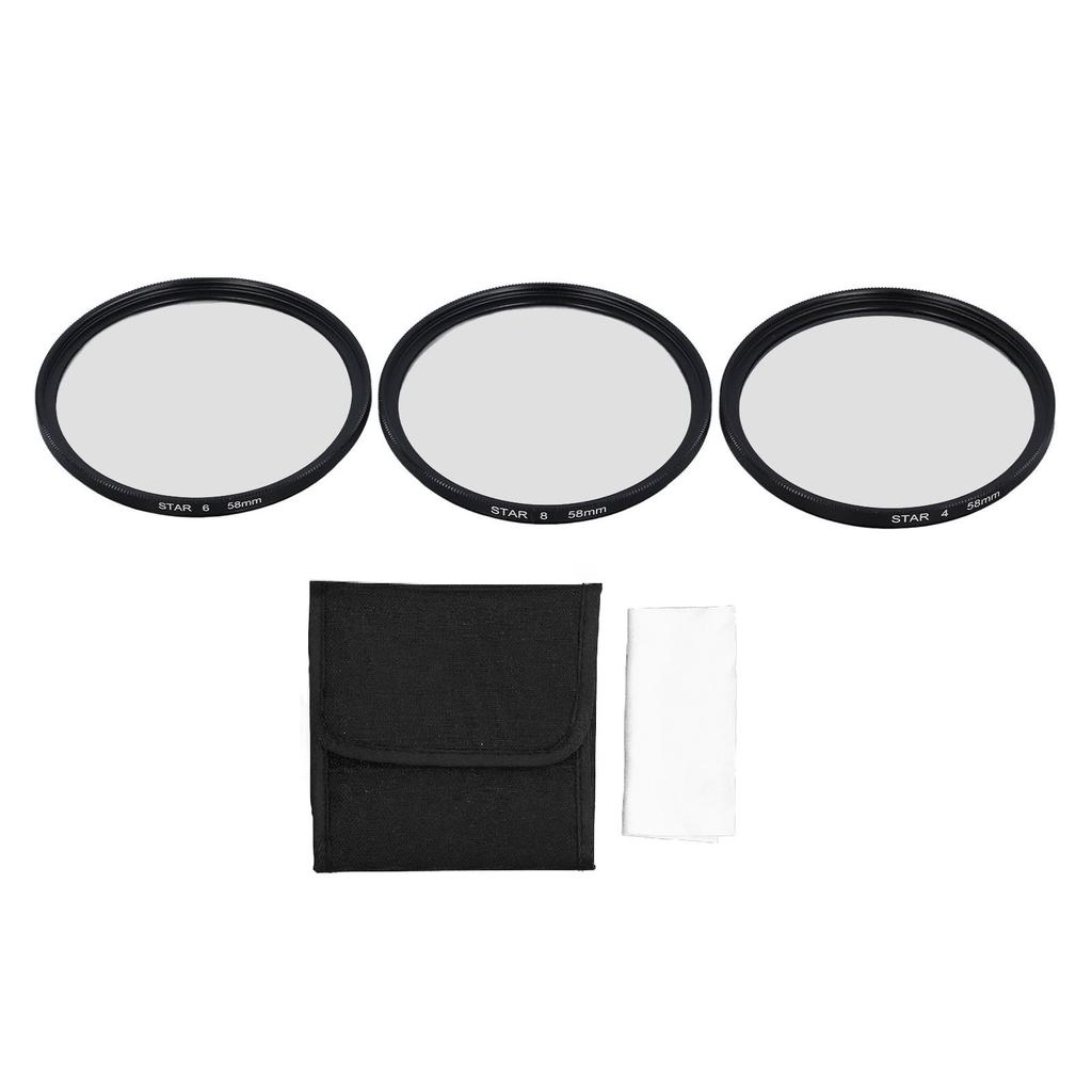 3PCS 58mm Star Filter Optical Glass 4 6 8 Points Slim Starburst Special Effects Filter for Micro