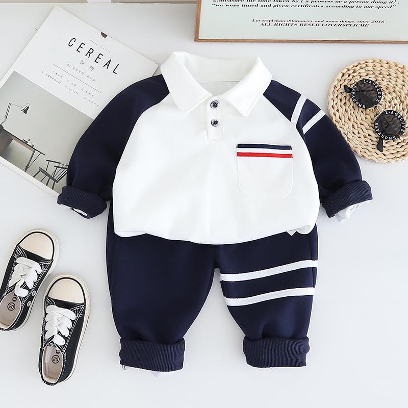 

Комплект толстовки и поло для мальчиков, осень 2025: Стильный комплект из двух частей для детей 120cm тёмно-синий