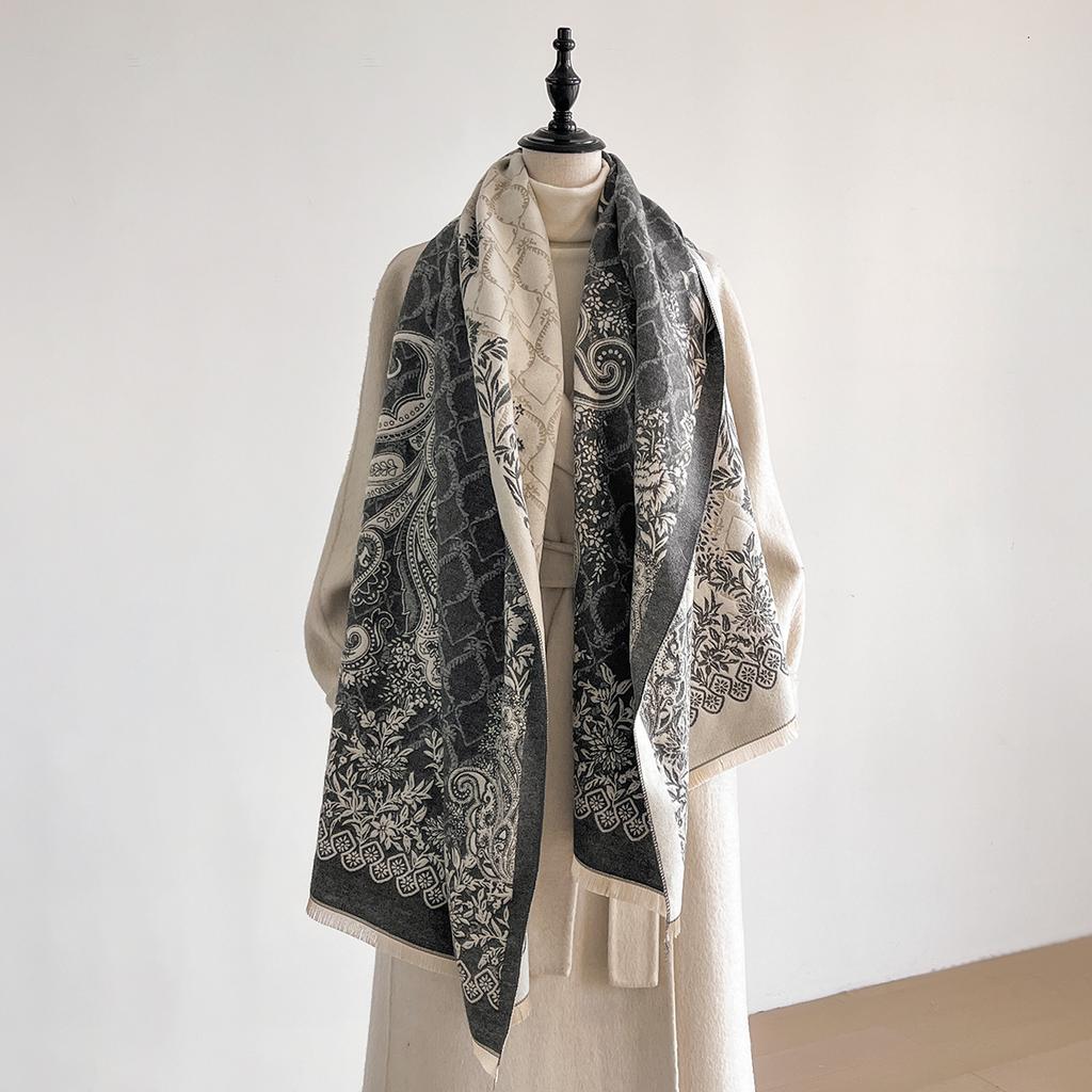 Paisley Cashew Design Faux Cashmere Women's Scarf Winter Thick Warm Blanket Scarf Fashionable Luxurious Accessory