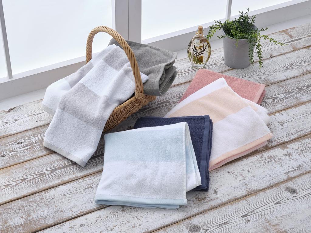 Kosugizen Mini Bath Pastel Border Small Bath Towels for Daily Set of Towels, & Color, Blue, 50x100cm, Use, 2, ZGTF-471-2BL