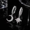 Sterling Silver Moissanite Star Moon Mismatched Dangle Earrings Platinum Plated Micro Paved Sparkly Star and Moon Women Earrings