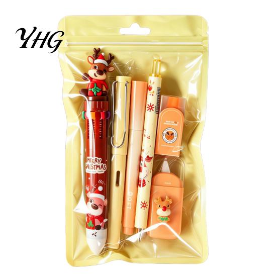Holiday Stationery Packs for Classroom 6PCS Christmas Set Students, Cute Patterns Print Bulk Gifts Students Practical School Supplies, Smooth Writing