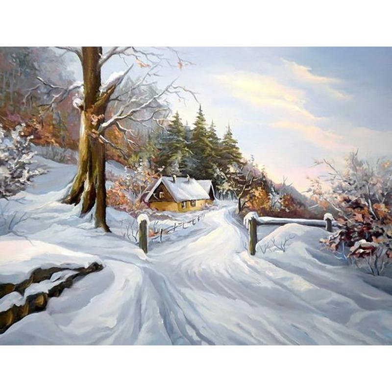5D DIY Diamond Painting Snow Scenery Cross Stitch Kit Full Round Drill Embroidery Mosaic Art Wall Gift Home Decor
