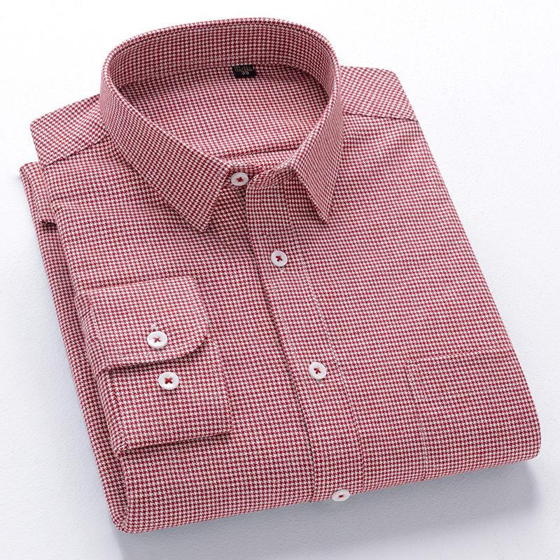 New 100% Pure Cotton Flannel Men's Plaid Shirts Male Business Casual High Quality Long sleeve Shirt for Men Pocket Shirt 4XL 5XL
