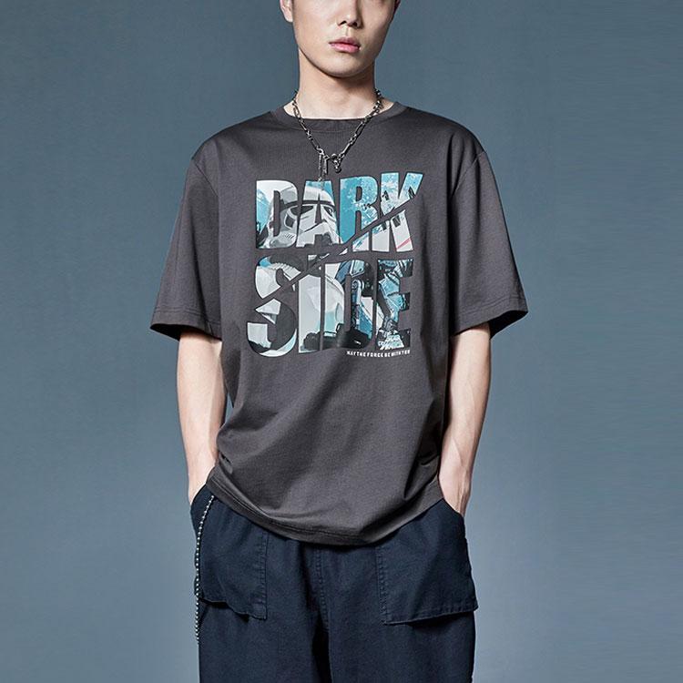 Li-Ning X Star Wars Co-Branded Round Neck Logo Print Short Sleeve T-Shirt Men Tops Black Pine-Grey AHSR335-4