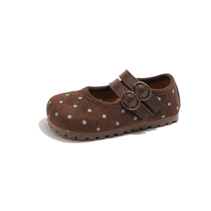 Girls' Korean-style suede polka dot leather shoes, new spring and autumn soft-soled toddler princess shoes, forest-style single shoes