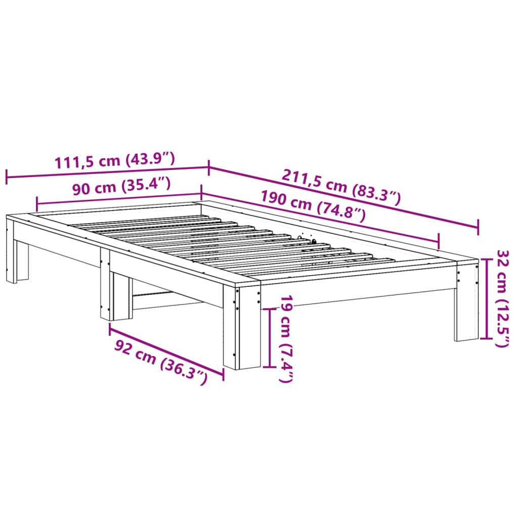 Solid Wood Bed Without Mattress 90 X 190 Cm Pine