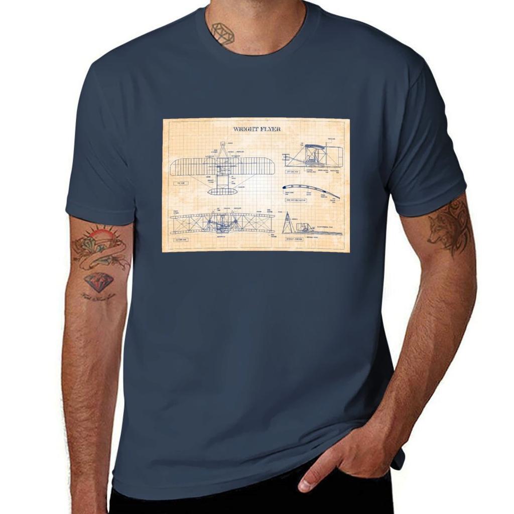 Wright Flying Machine Old Blue Grid Version 5 Figures Tshirt Casual Loose Fit Short Sleeve Tshirt