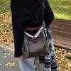 2025 new splicing hair bag women's niche design high-end underarm bag retro tote bag shoulder bag