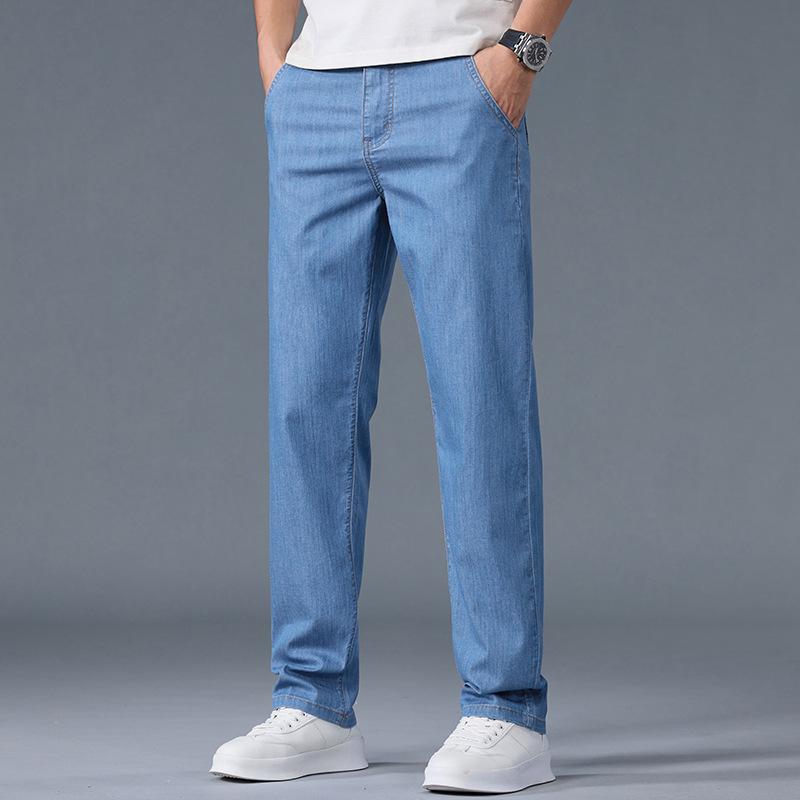 Mulberry silk jeans for men in summer, cool and drapey, loose, straight and versatile, casual large size pants for men