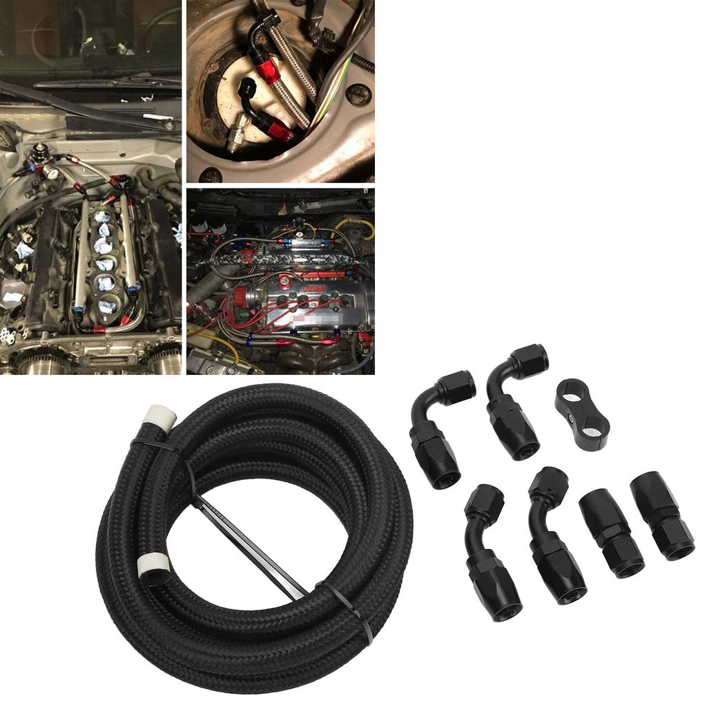 3 Meter Fuel Line Hose Kit AN6 Hose Fitting Adapter Aluminum Nylon Braided Diesel for