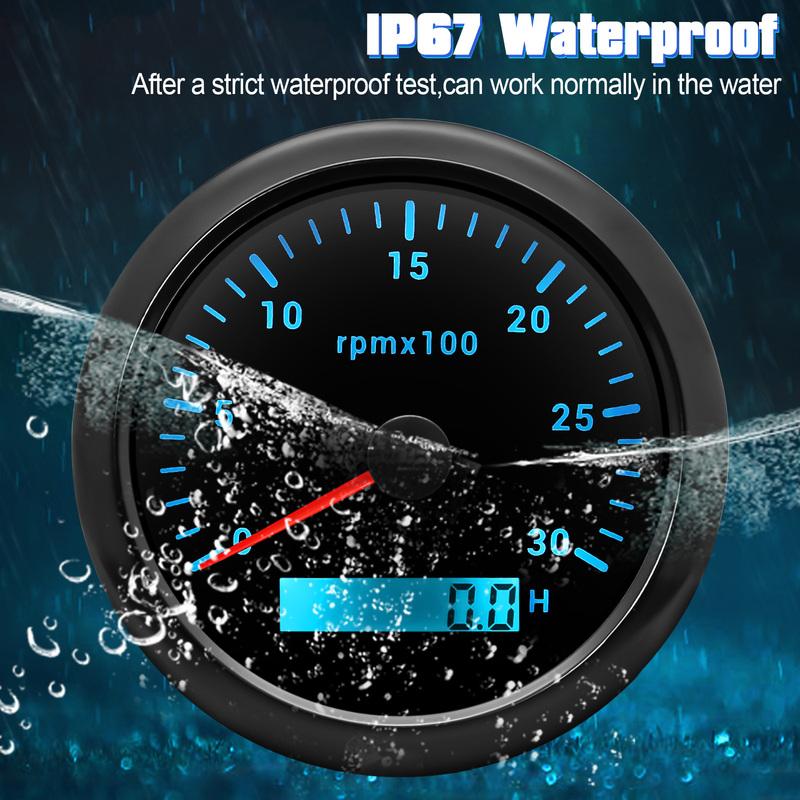 85mm Diesel Engine Tachometer With LCD Hourmeter 7 Color Backlight Tacho Gauge 3000 4000 6000 RPM For Marine Boat Car 12V/24V