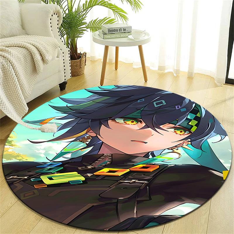 1pc Genshin Impact Kinich1 Design Printed Area Round Carpet for Bedroom Living Room Home Decor Rugs Mat Non Slip Mat Rug for Bedside