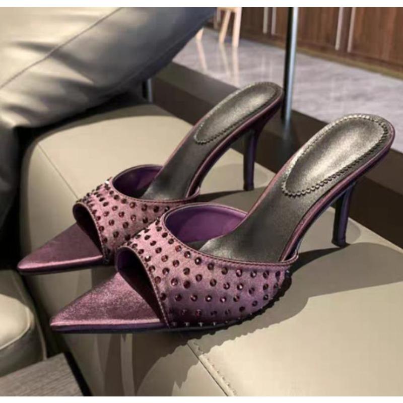

Лето 2025 Прозрачные Босоножки на Высоком Каблуке Женские Высокого Качества Роскошные Стразы Открытый Носок Сексуальные Вечерние Туфли Женские Шлепанцы 40 фиолетовый