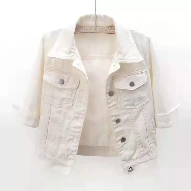 Spring and Summer Korean Version Slim Fit Color Mid Sleeved Denim Jacket for Women, Short Style Seven Quarter Sleeved Jacket, Camisole Small Shawl Top