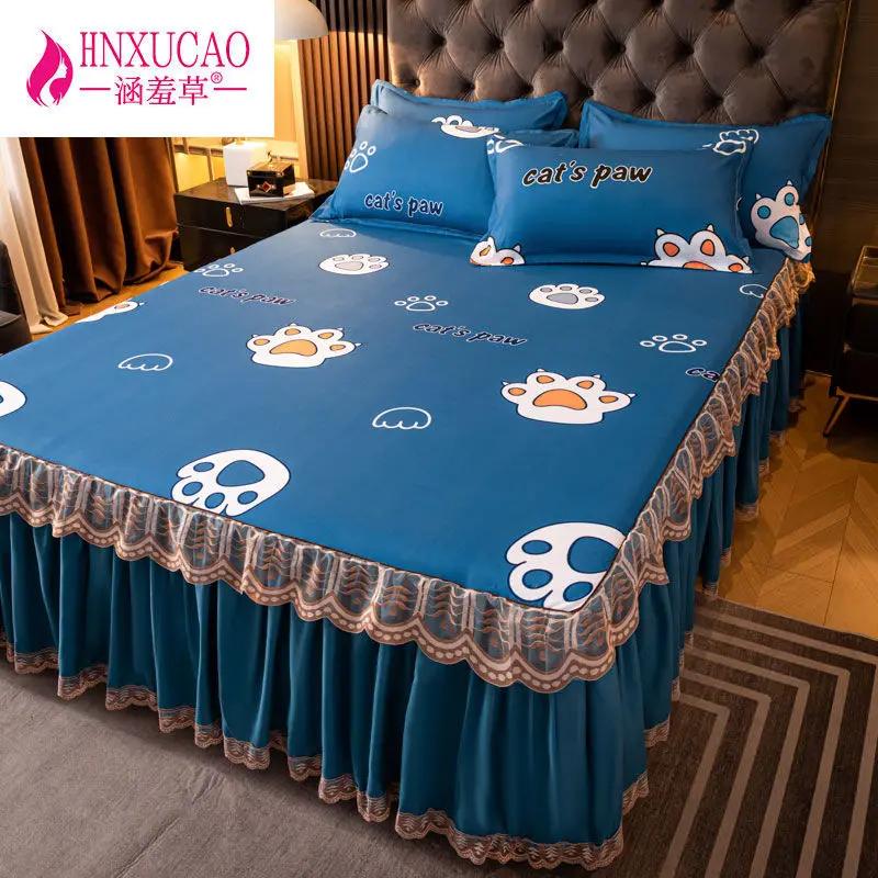3Pcs/Lot Bed Dress Lace Set Full King Queen Double Beds Cotton Bed Sheet with Pillow Cases Suitable for Bedding Cover
