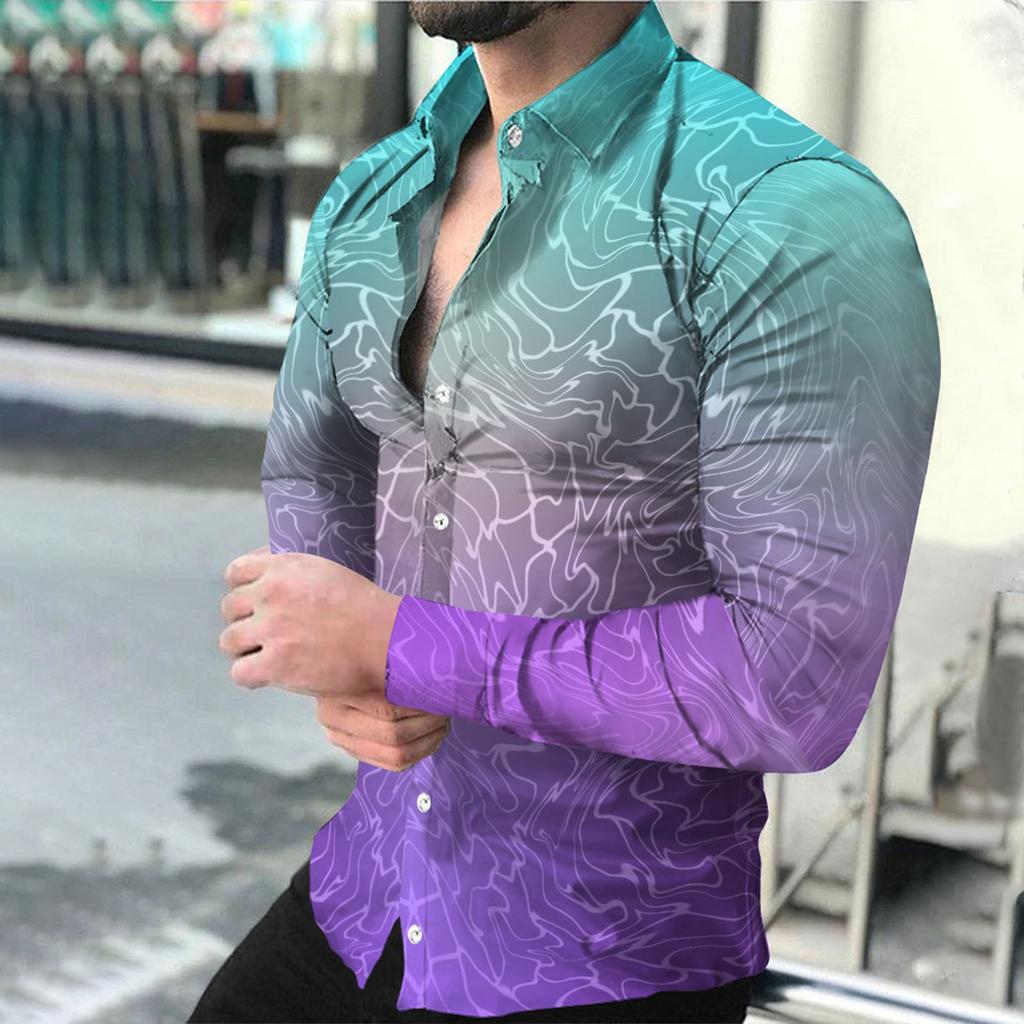 Men's Printed Long Sleeve Shirts Casual Loose Printed Long Sleeve Shirts